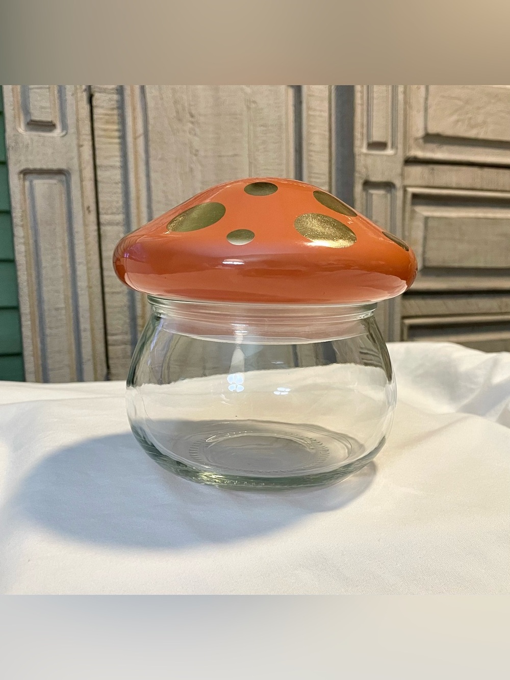 Target Glass Mushroom Jar - Orange/Gold Polka Dot - Inside Gasket For Freshness